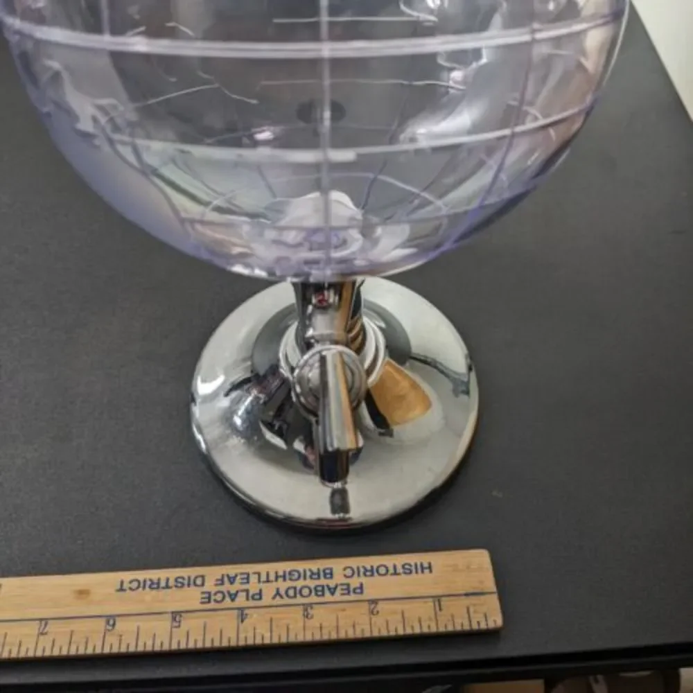 Godinger Silver Art Co. Plastic Globe Decanter Metal Base‎ 13” Liquor Dispenser